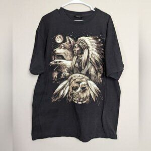 Rock Chang Vintage T shirt Mens Native eagle wolf Moon Size XL